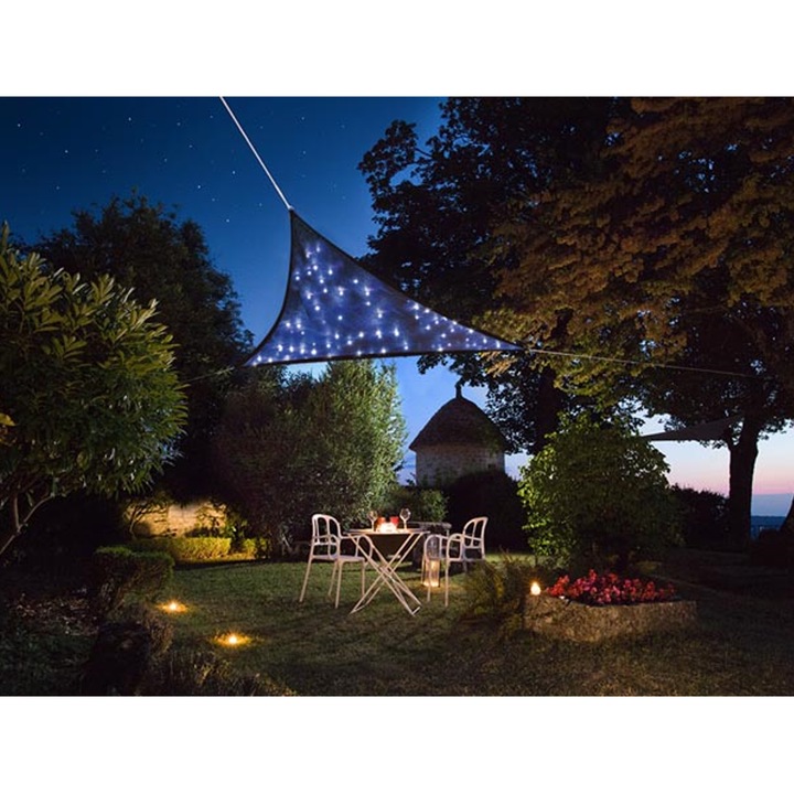 Panza parasolar LED Starry Sky Perel, Vela solara cu iluminare LED, triunghi, 3,6 m, albastru inchis, 1.11 kg