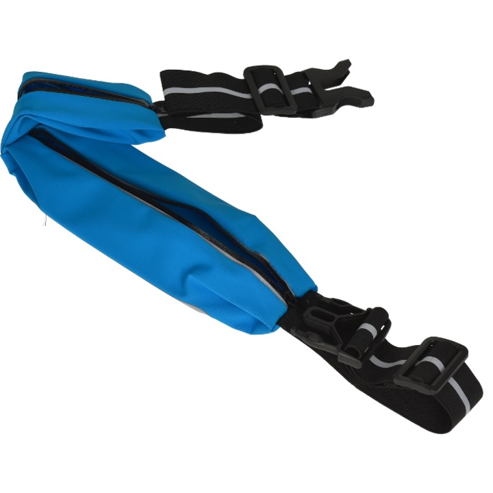 BIBILEL BBL2419 Vízálló sporttáska, 5,5" telefonzsebbel és fülhallgató zsebbel, fényvisszaverő pánttal, kék - fekete