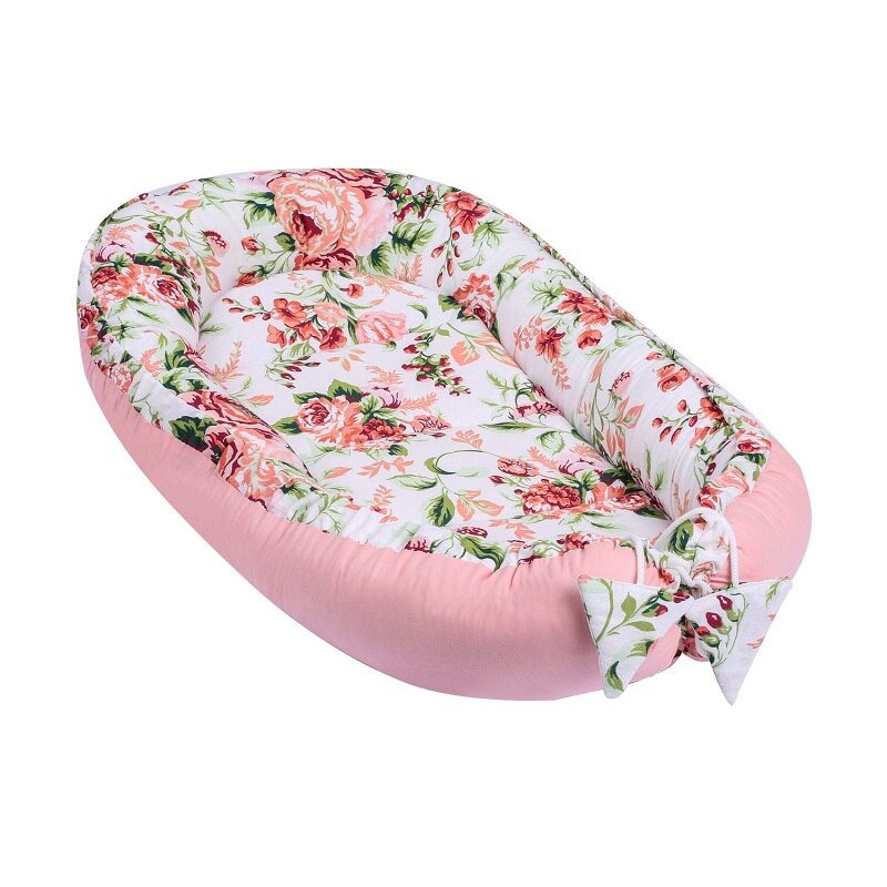 Baby Nest Multifunctional din Bumbac, Pink Flowers