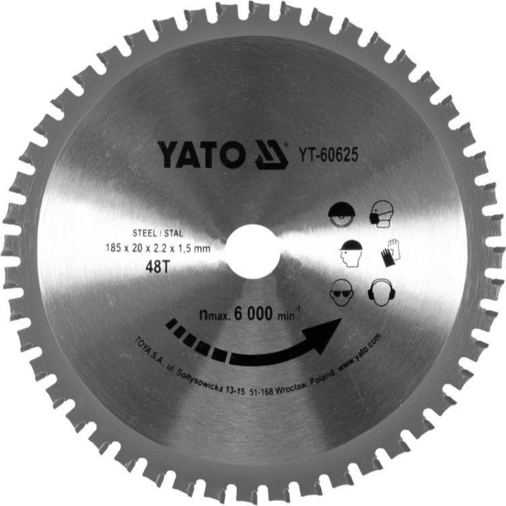 Диск за рязане на стомана Yato, Ф 185 x 20, T 48