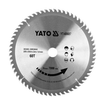 Disc circular pentru lemn Yato 235X60TX25.4mm Disc circular pentru lemn Yato 235X60TX25.4mm