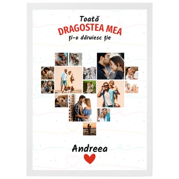 Tablou personalizat cu Nume si 15 Poze, Priti Global, din lemn natural, cadou unic pentru ziua indragostitilor, Alb, A3, 30 x 42 cm Tablou personalizat cu Nume si 15 Poze, Priti Global, din lemn natural, cadou unic pentru ziua indragostitilor, Alb, A3, 30 x 42 cm