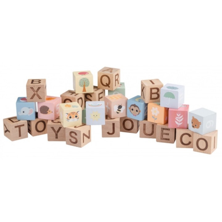 Дървени кубчета Joueco, Мултифункционални, Wildies Family, 30 бр