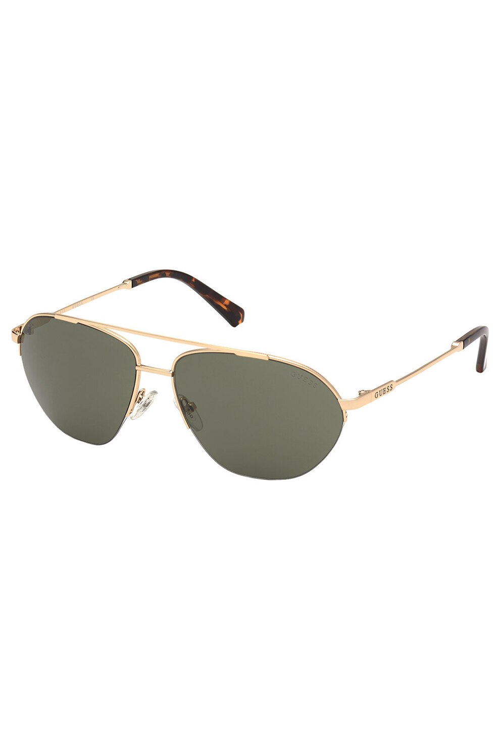 Guess, Ochelari de soare aviator cu rama metalica, Auriu/Verde, 59-15-140 Standard