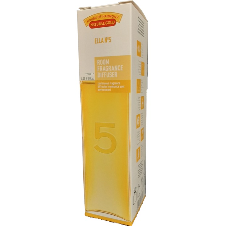 Bambuszpálcás illatosító Ella No.5 designer díszüveggel és dekoratív bambuszpálcikákkal 120 ml