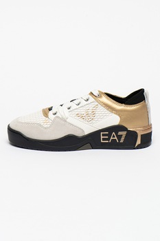 EA7 - Colorblock sneaker nyersbőr részletekkel, Fehér/Antik aranyszín