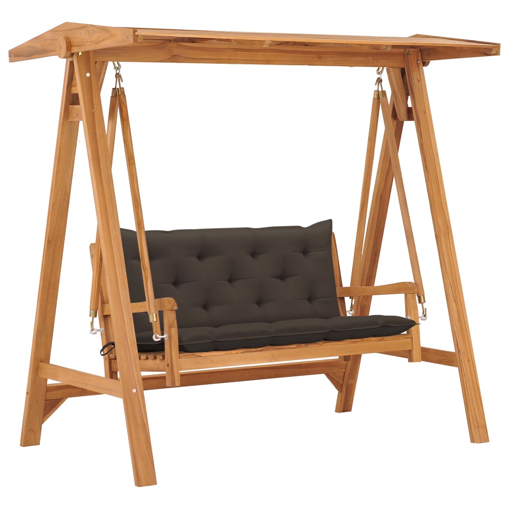 Balansoar de terasa/gradina cu perna, vidaXL, Lemn de tec 170 x 96,5 x 171 cm, 7 cm, Maro/gri taupe