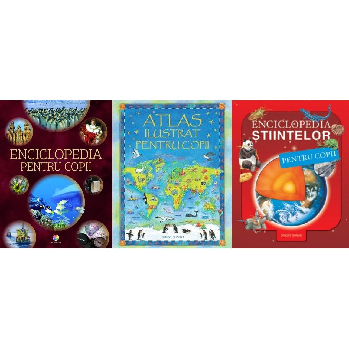Pachet Enciclopedii: 1. Enciclopedia pentru copii; 2. Atlas ilustrat pentru copii; 3. Enciclopedia stiintelor pentru copii