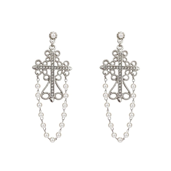 Комплект обеци Pili-Paradise, модел Кръст, Сребро