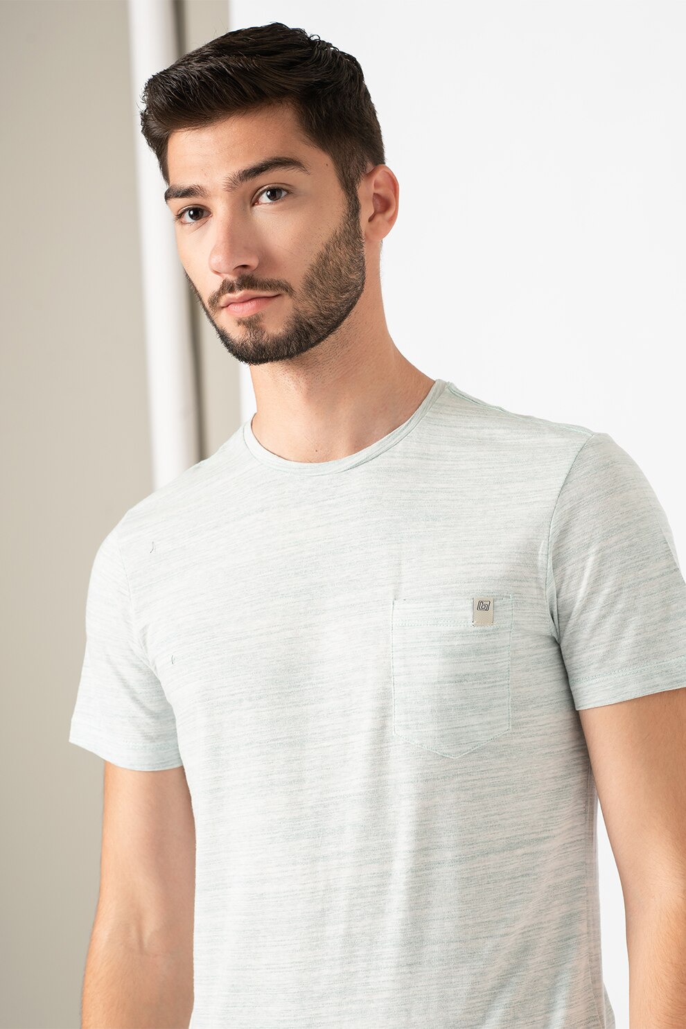 BLEND, Tricou cu decolteu la baza gatului si buzunar pe piept, Verde pal