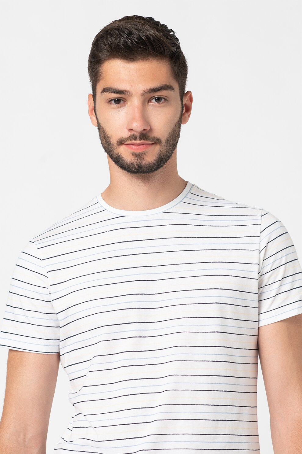 BLEND, Top de bumbac cu model in dungi, Albastru/Galben