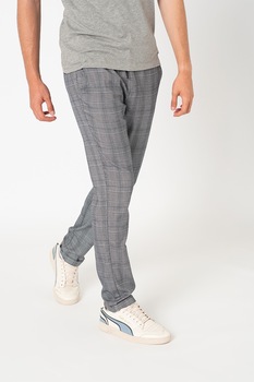 BLEND - Кариран панталон с връзка, Сив/Черен, L