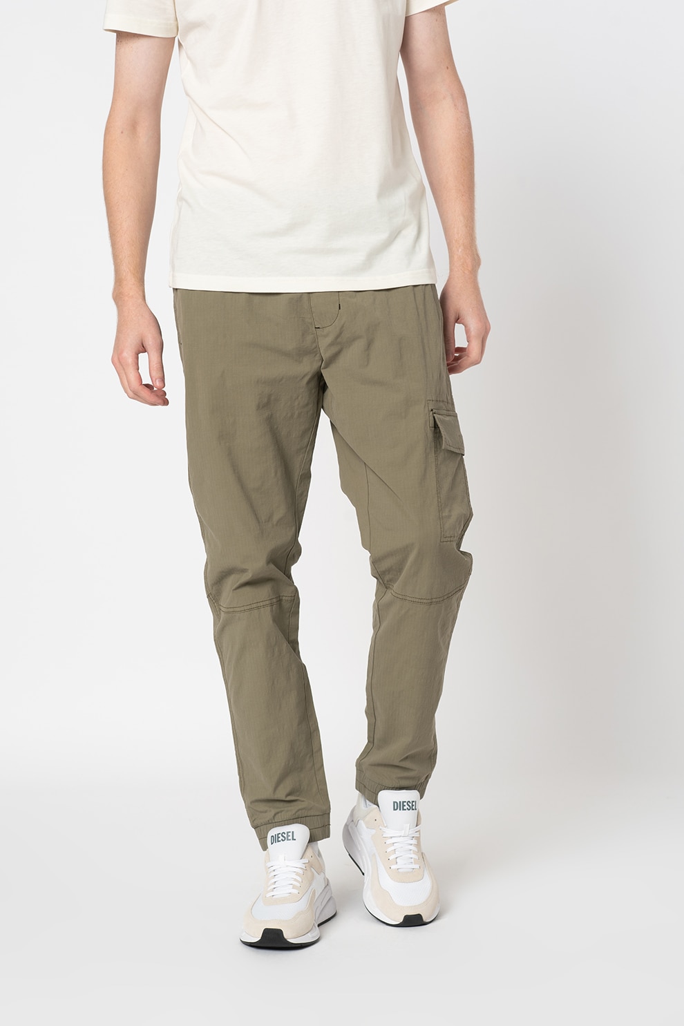 BLEND, Pantaloni cargo cu banda elastica in talie, Verde sparanghel