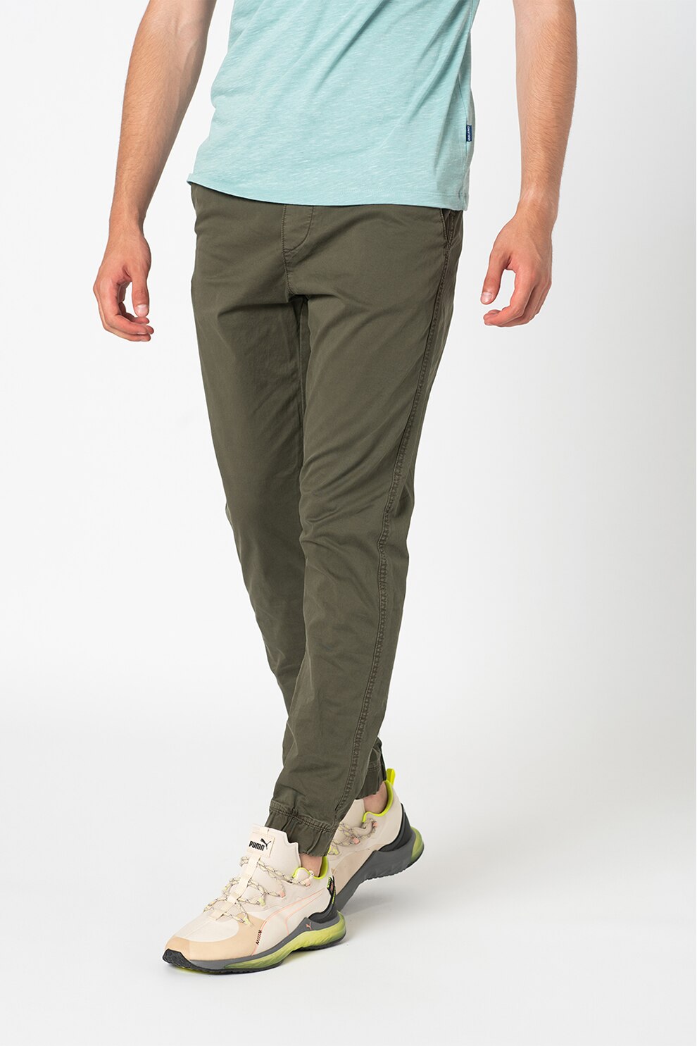 BLEND, Pantaloni cu snur in talie, Verde militar