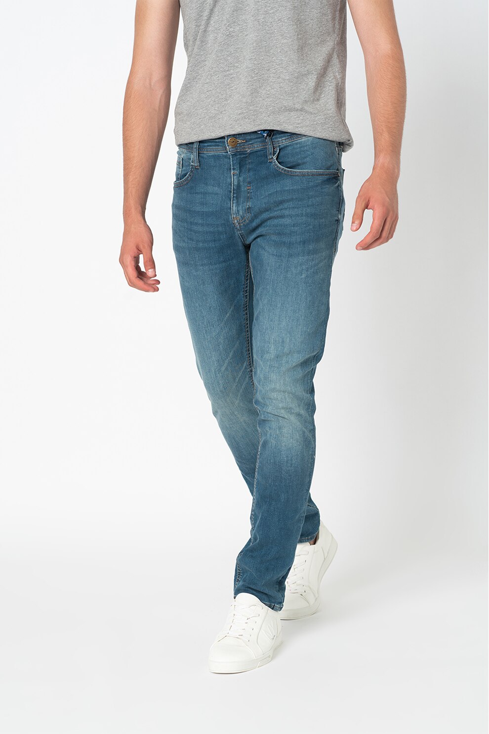 BLEND, Blugi slim fit cu aspect decolorat, Albastru inchis, W31-L34