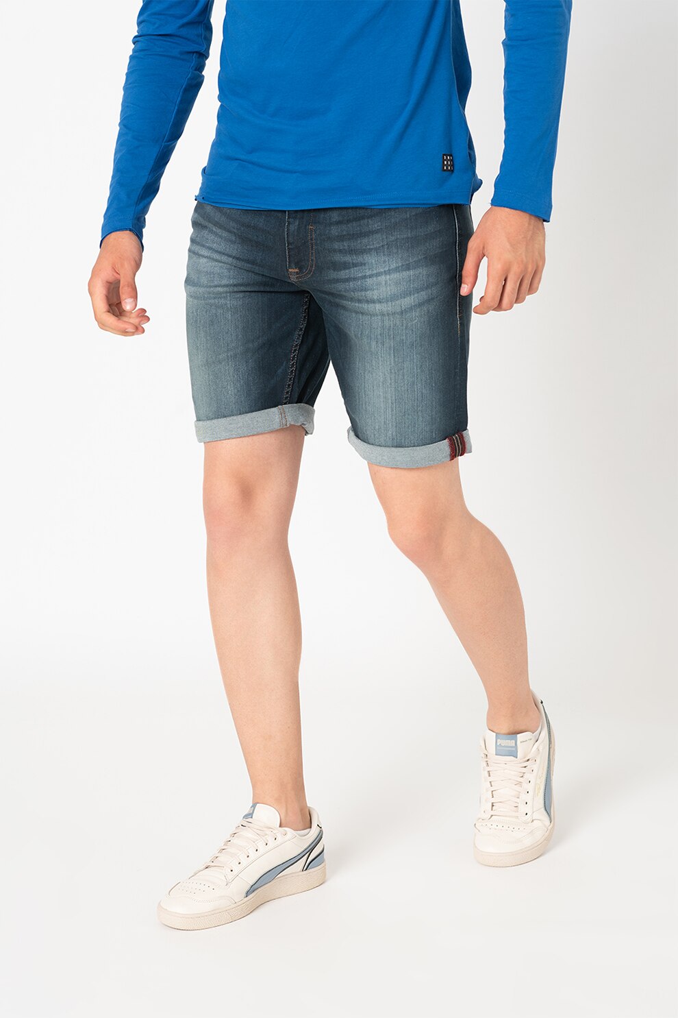 BLEND, Bermude de denim slim fit Twister, Albastru
