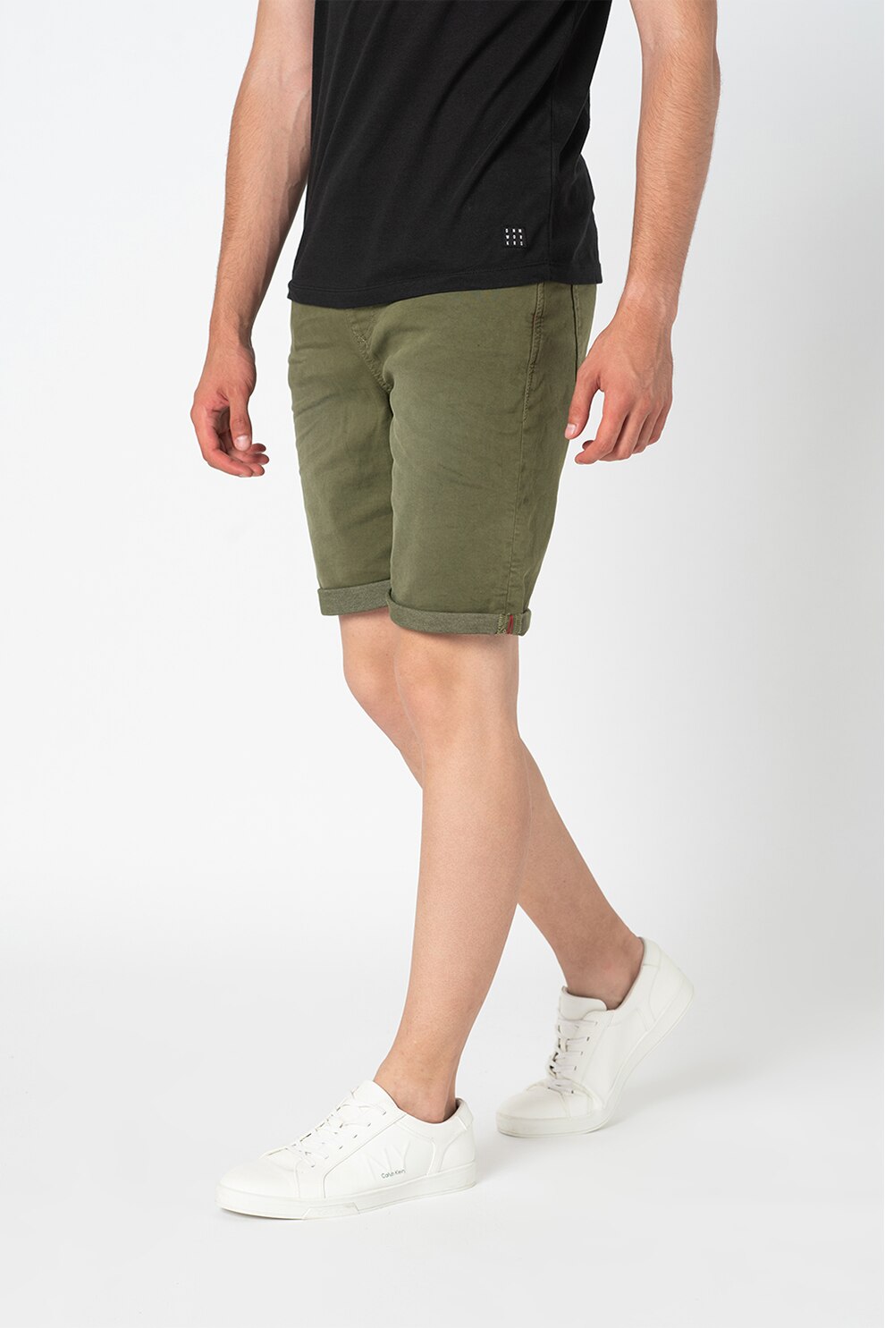 BLEND, Bermude de denim cu snur Twister, Verde militar, L