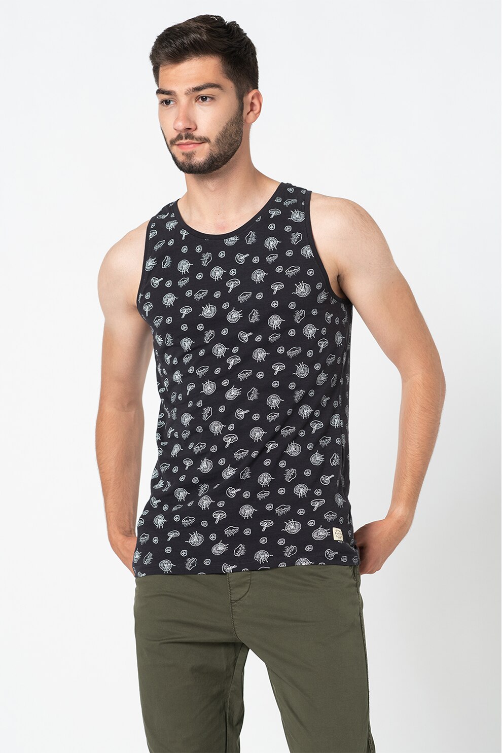 BLEND, Top cu imprimeu grafic, Bleumarin/Alb