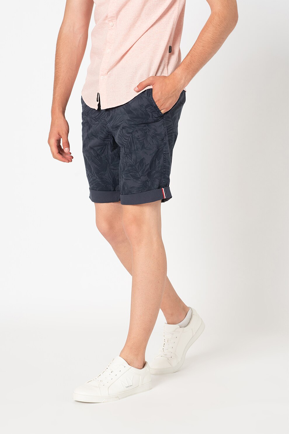 BLEND, Bermude sport cu imprimeu tropical, Bleumarin, S