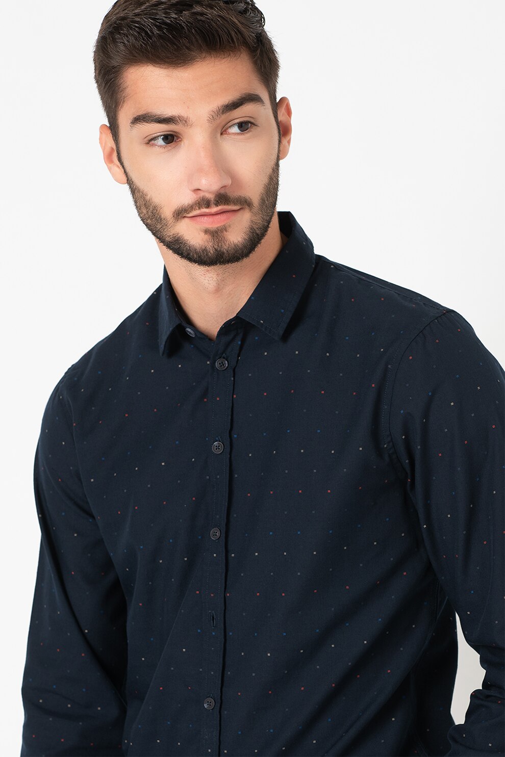 BLEND, Camasa de bumbac cu model discret, Bleumarin, L