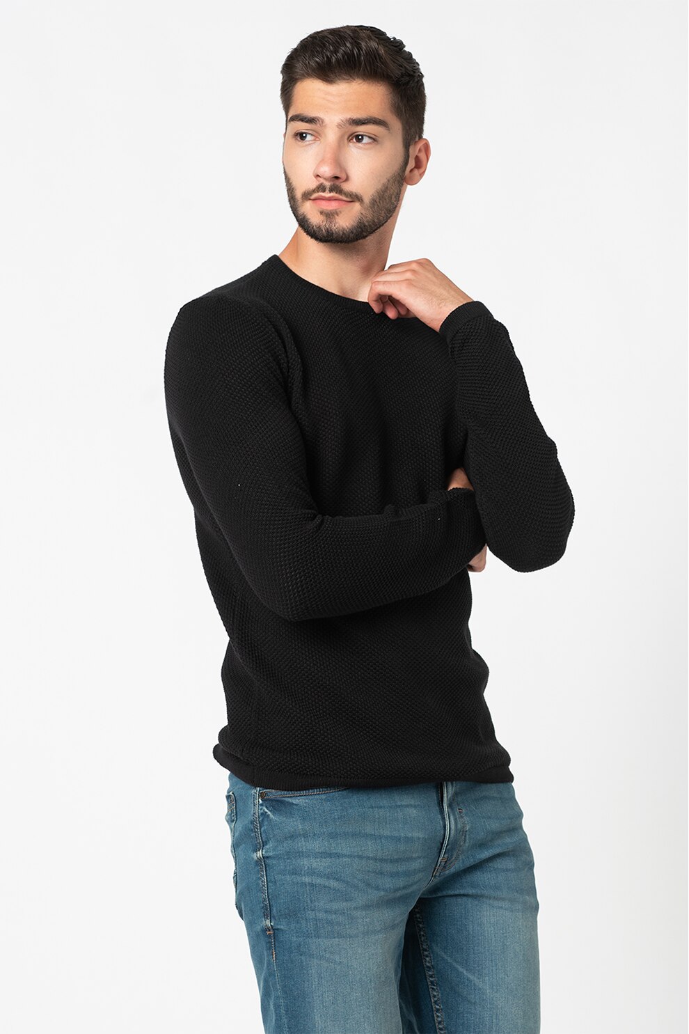 BLEND, Pulover cu decolteu la baza gatului Naga, Negru