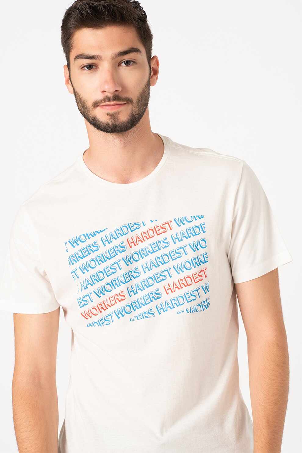 BLEND, Tricou de bumbac cu imprimeu, Alb/Albastru/Oranj