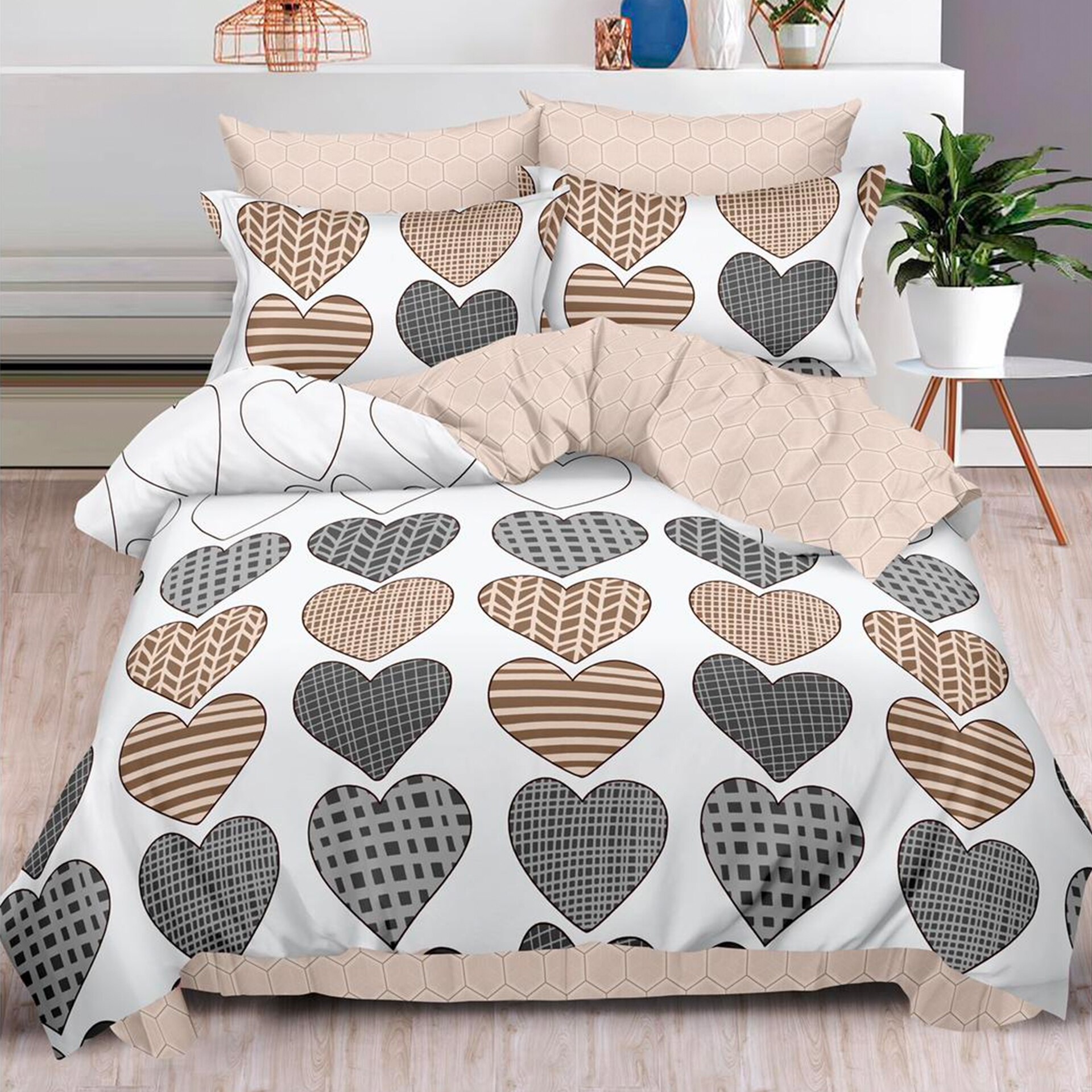 Lenjerie de pat, Pucioasa, Bumbac Finet cu Elastic, 6 piese, 2 Persoane, 371/C, 200 x 230cm