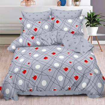 Lenjerie de pat, Pucioasa, Bumbac Finet cu Elastic, 6 piese, 2 Persoane, 370/C, 200 x 230cm Lenjerie de pat, Pucioasa, Bumbac Finet cu Elastic, 6 piese, 2 Persoane, 370/C, 200 x 230cm