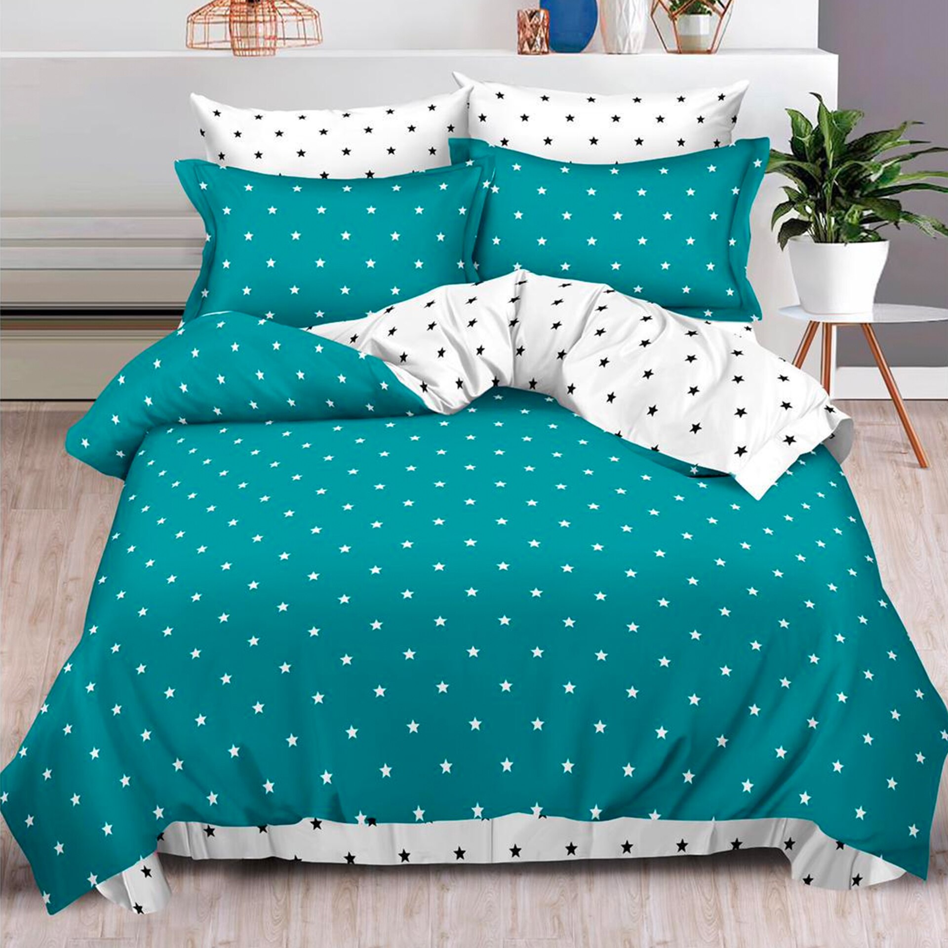 Lenjerie de pat, Pucioasa, Bumbac Finet cu Elastic, 6 piese, 2 Persoane, 369/C, 200 x 230cm