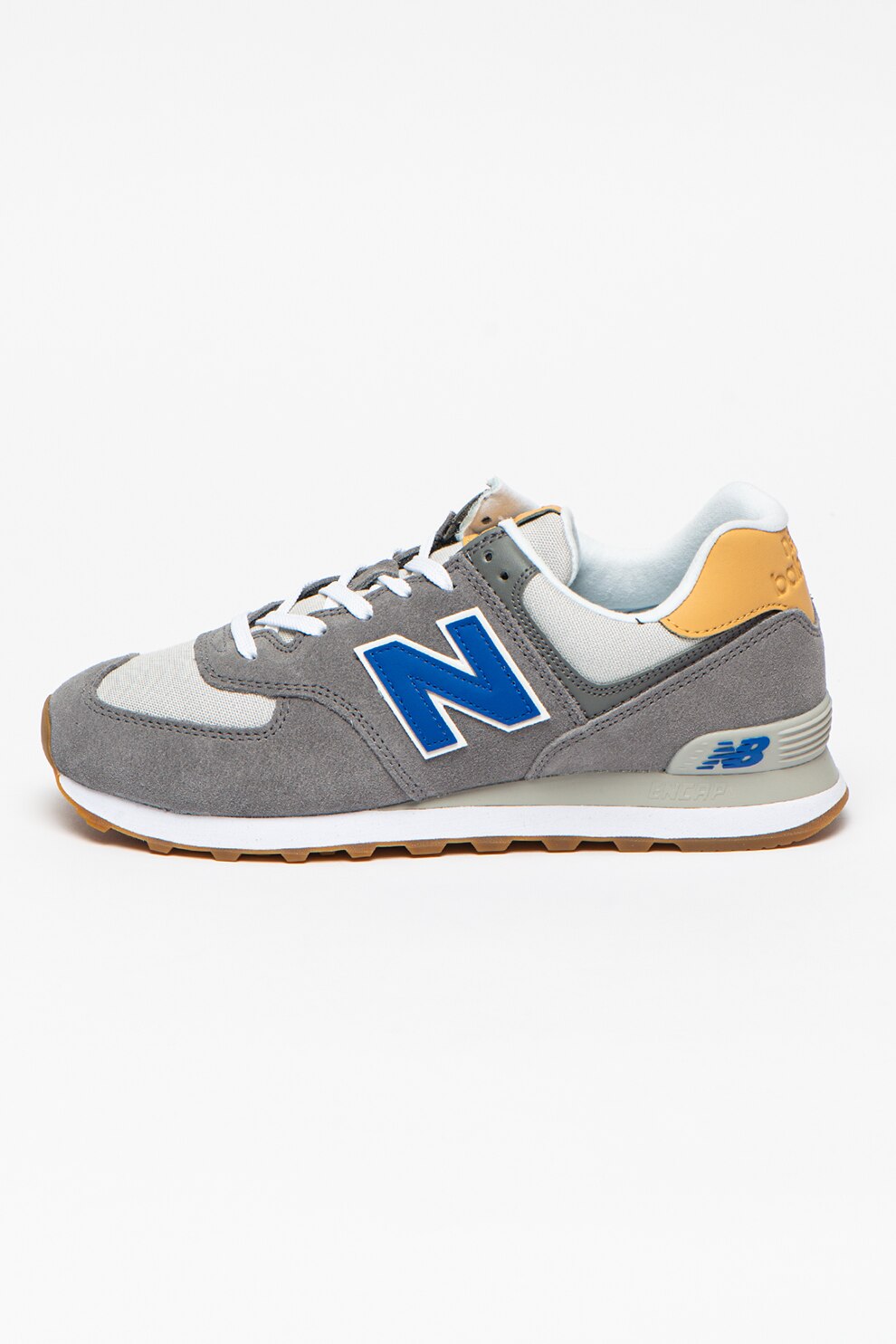 New Balance, Pantofi sport de piele intoarsa cu insertii de plasa 574, Gri