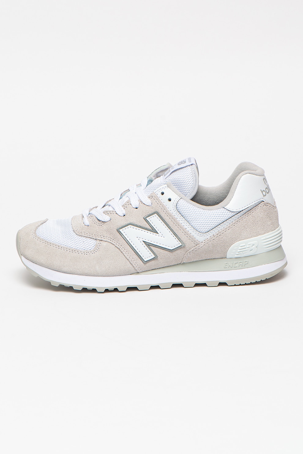 New Balance, Pantofi sport de piele intoarsa cu insertii de plasa 574, Gri deschis