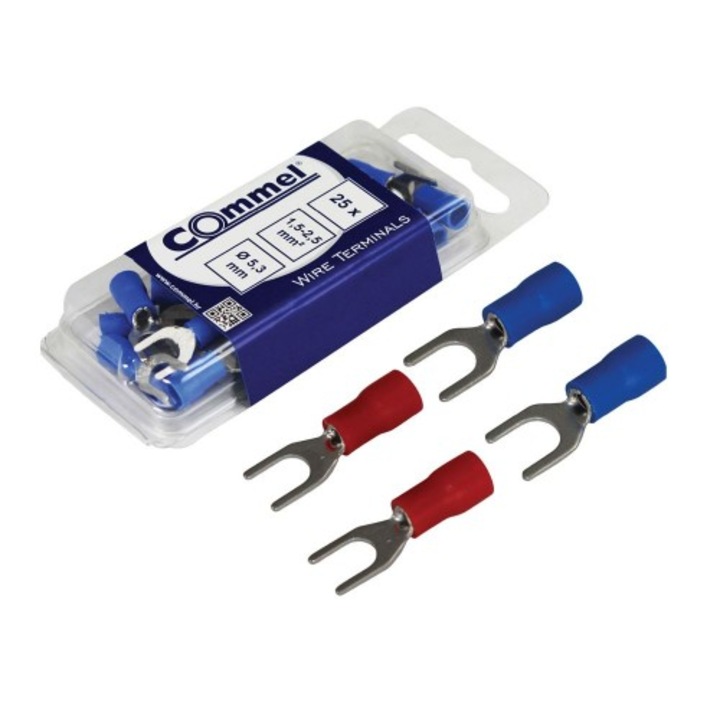 Terminale tip furca, 1.5 - 2.5 mm², 5.3 mm, set 25 bucati, Commel, 524351