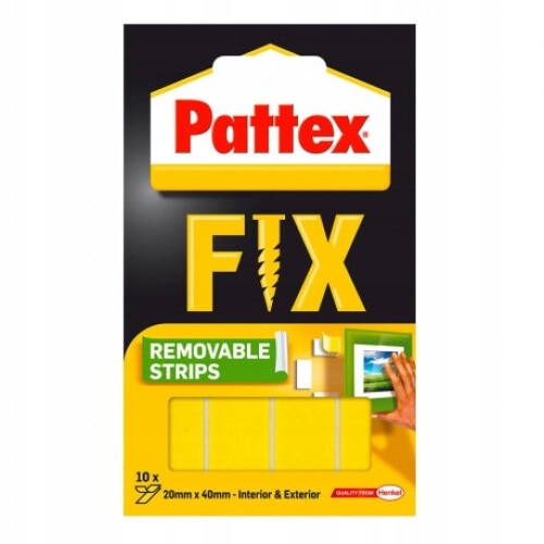 Set 10 benzi adezive de montare Pattex, Fix Universal, 40 mm x 20 mm, Galben