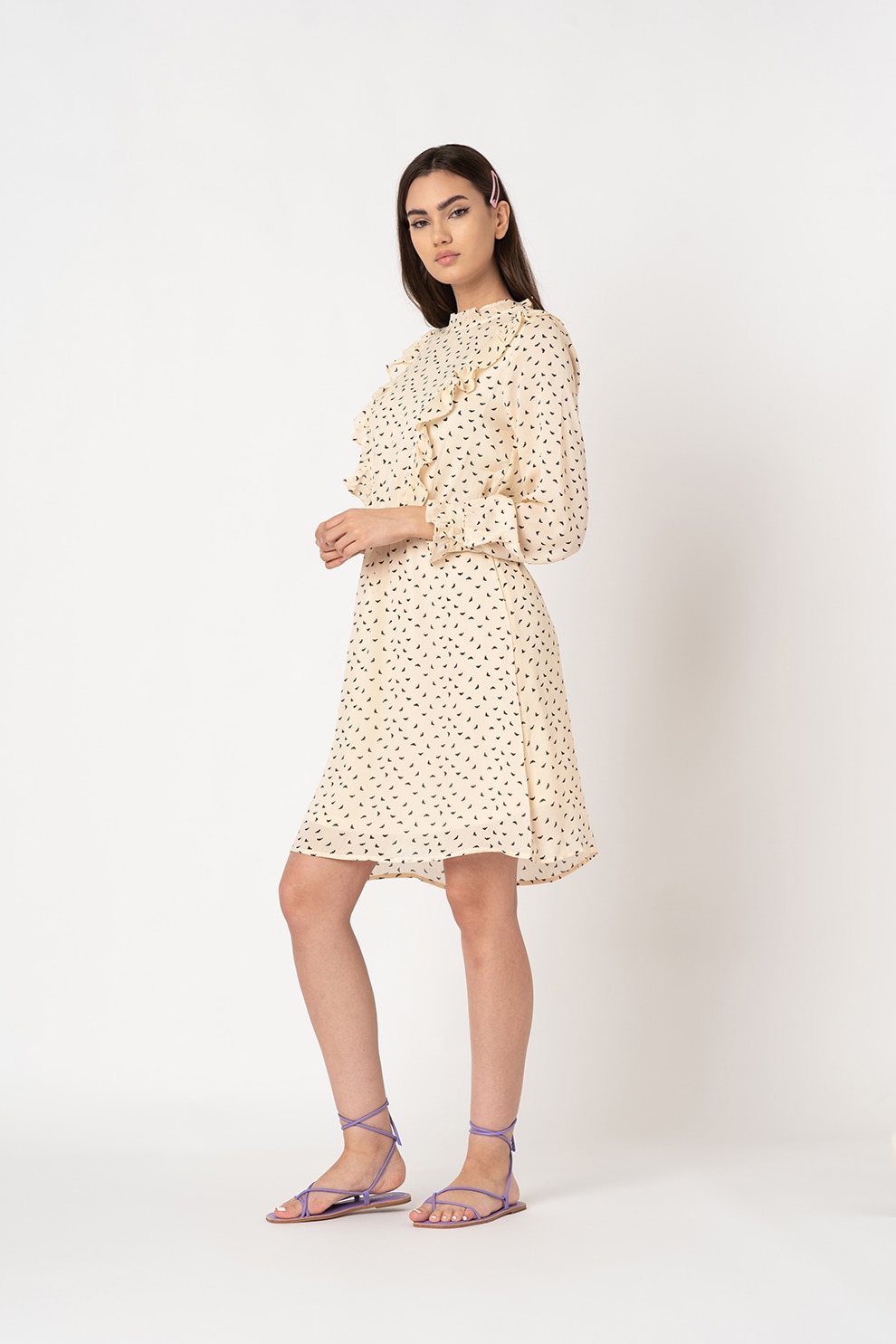 ICHI, Rochie mini cu imprimeu grafic Carly, Bej deschis/Negru