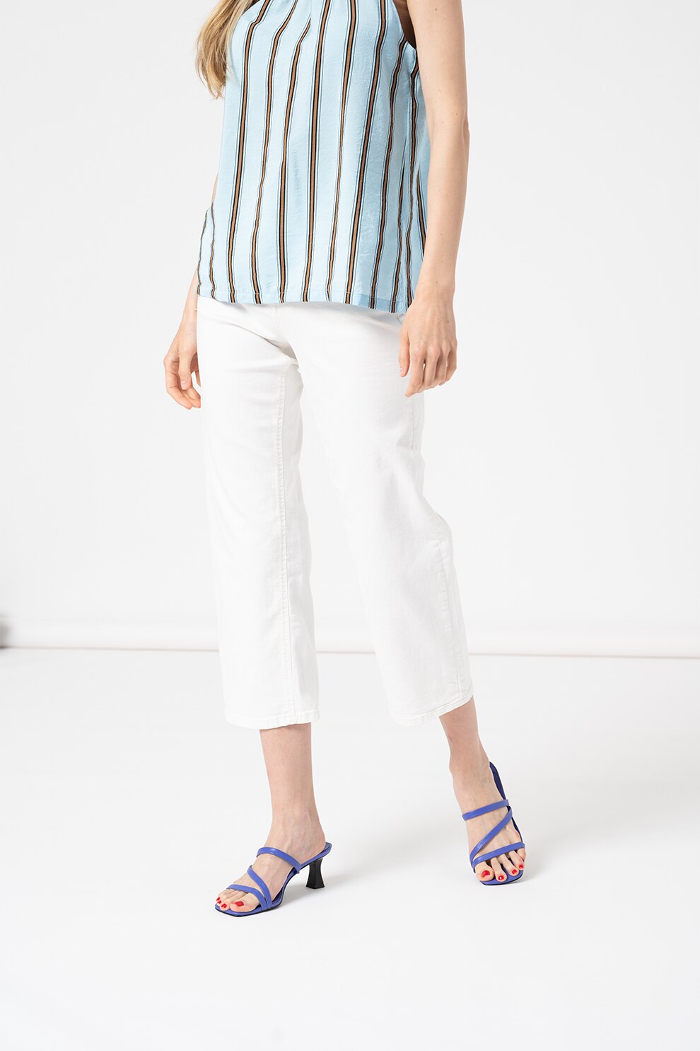 ICHI, Blugi crop cu talie inalta Ziggy, Alb
