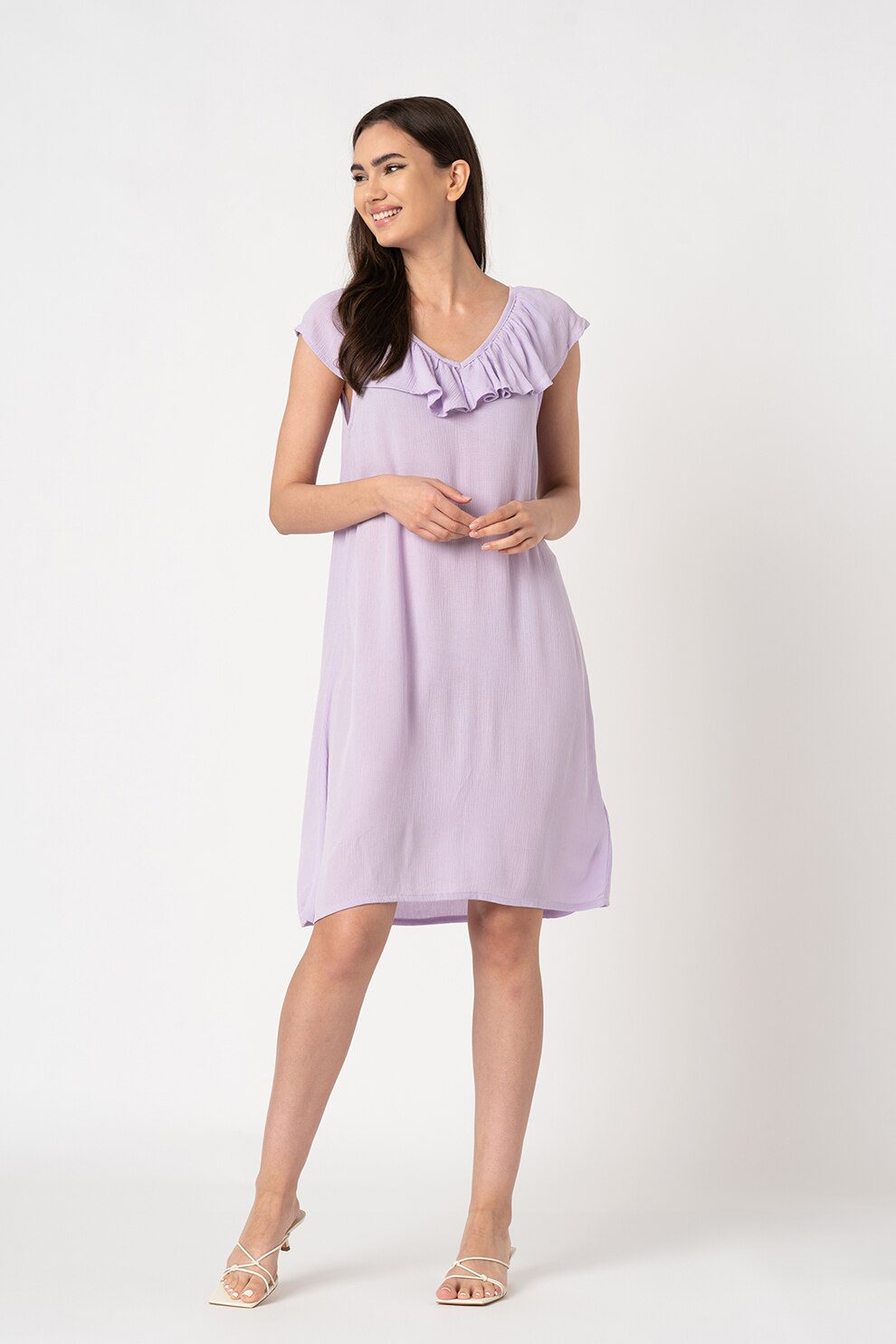 ICHI, Rochie midi cu decolteu en-coeur Marrakech, Lila