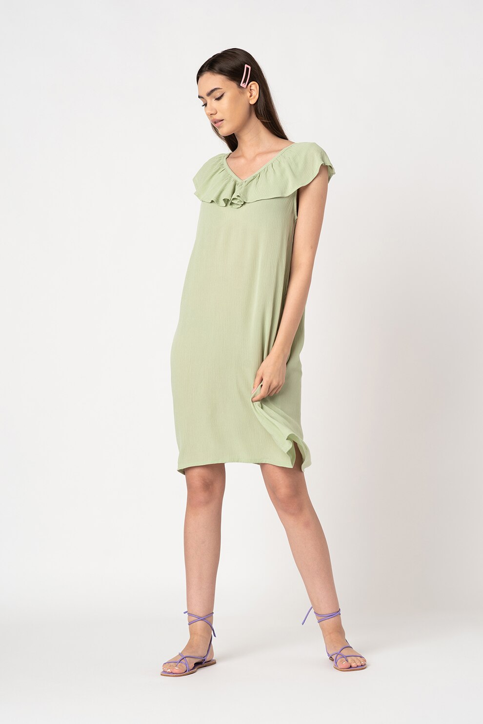 ICHI, Rochie midi cu decolteu en-coeur Marrakech, Verde menta