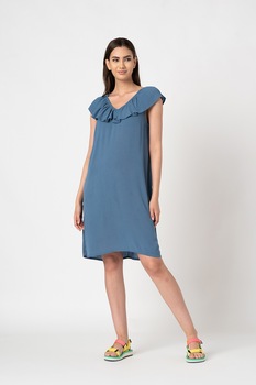 ICHI, Rochie midi cu decolteu en-coeur Marrakech, Albastru prafuit ICHI, Rochie midi cu decolteu en-coeur Marrakech, Albastru prafuit