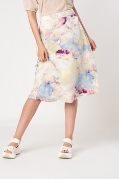 ICHI, Fusta midi cu imprimeu grafic Cloudy, Multicolora ICHI, Fusta midi cu imprimeu grafic Cloudy, Multicolora