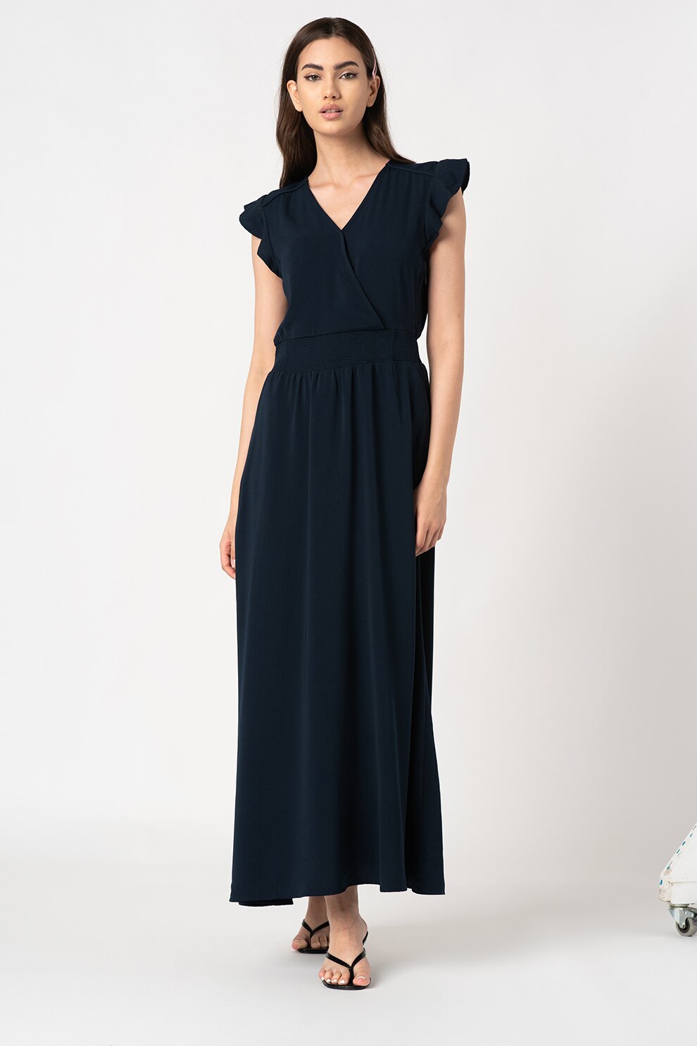 ICHI, Rochie maxi cu decolteu cache-coeur Filua, Bleumarin