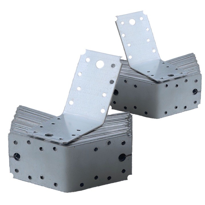 Комплект от 500 перфорирани дървени ъгъла Vinclu, Atlantic 1979, 135 градуса, поцинковани, 90 x 90 x 65 мм (дебелина 2 мм)