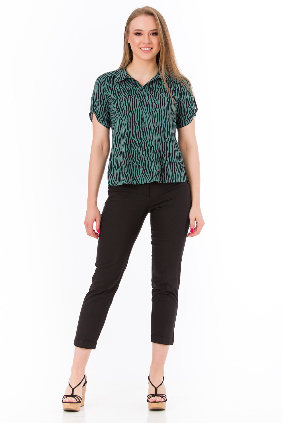 Sense, Bluza cu fenta cu nasturi, Verde persan/Negru