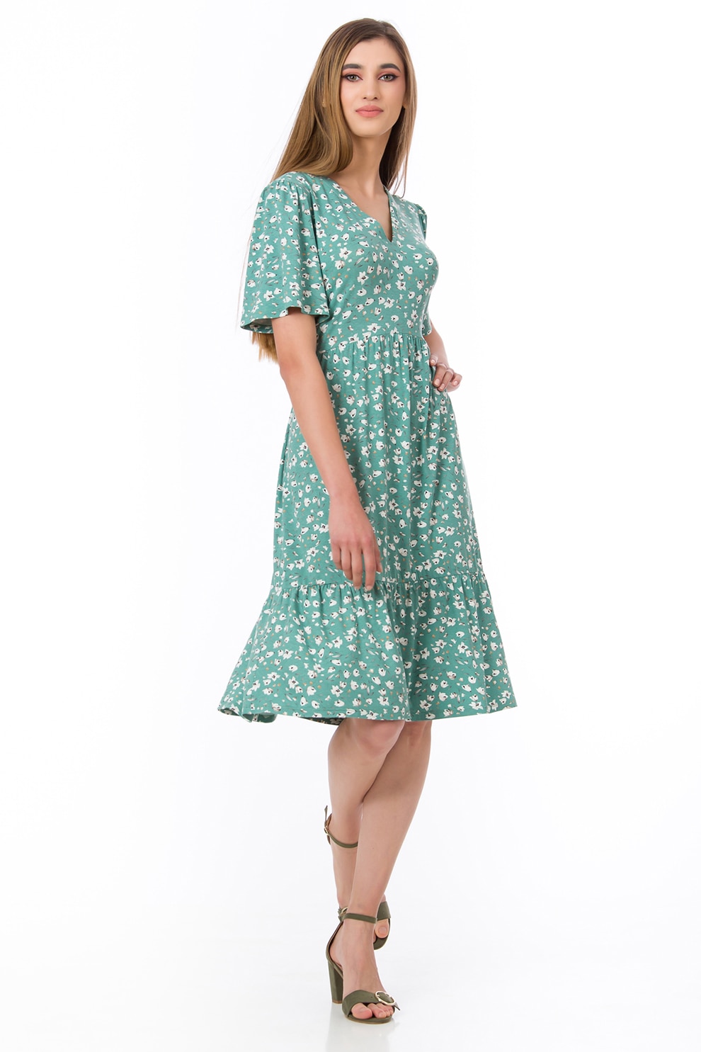 Sense, Rochie de jerseu cu imprimeu floral, Verde menta