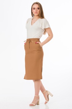 Sense, Fusta midi cu slituri laterale Karen, Maro camel Sense, Fusta midi cu slituri laterale Karen, Maro camel