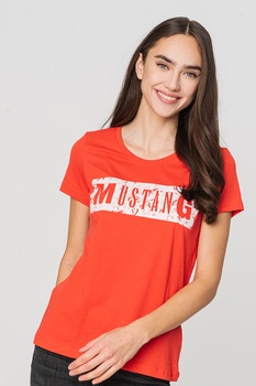 Mustang - Alexia logómintás póló, Korallszín/Fehér