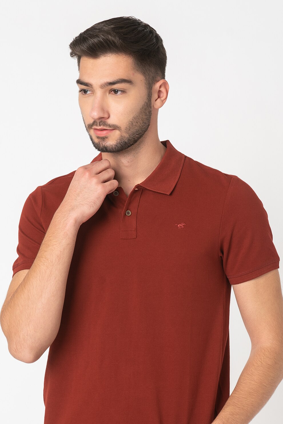 Mustang, Tricou polo din bumbac si material pique Pablo, Rosu caramiziu