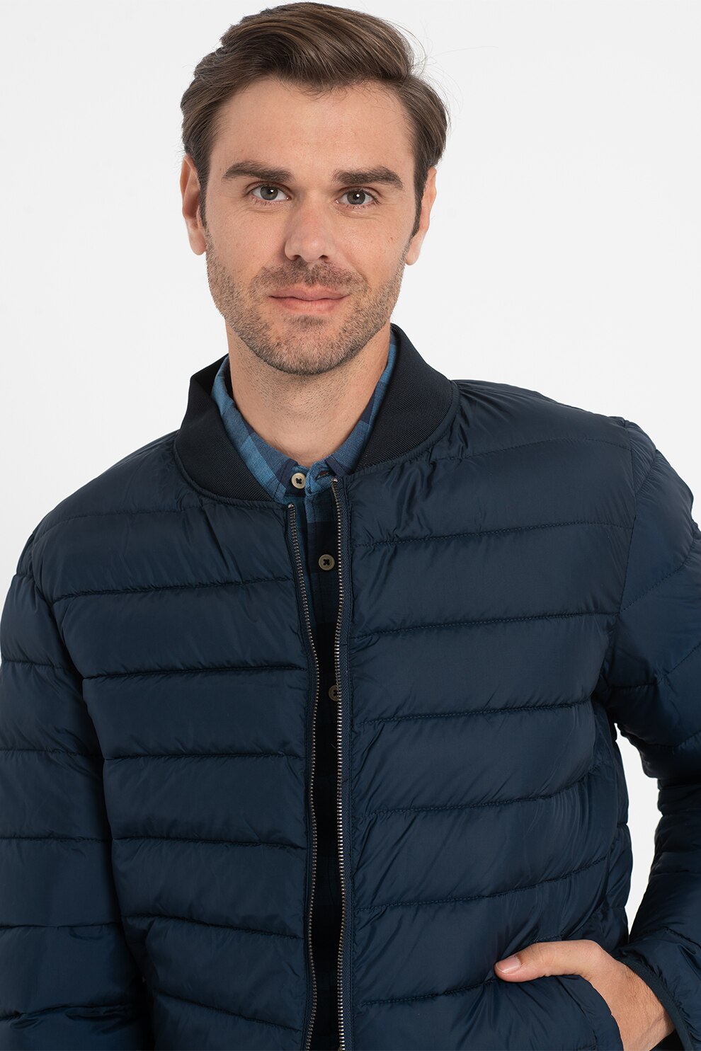 Mustang, Geaca cu vatelina subtire si aspect matlasat Daniel, Bleumarin