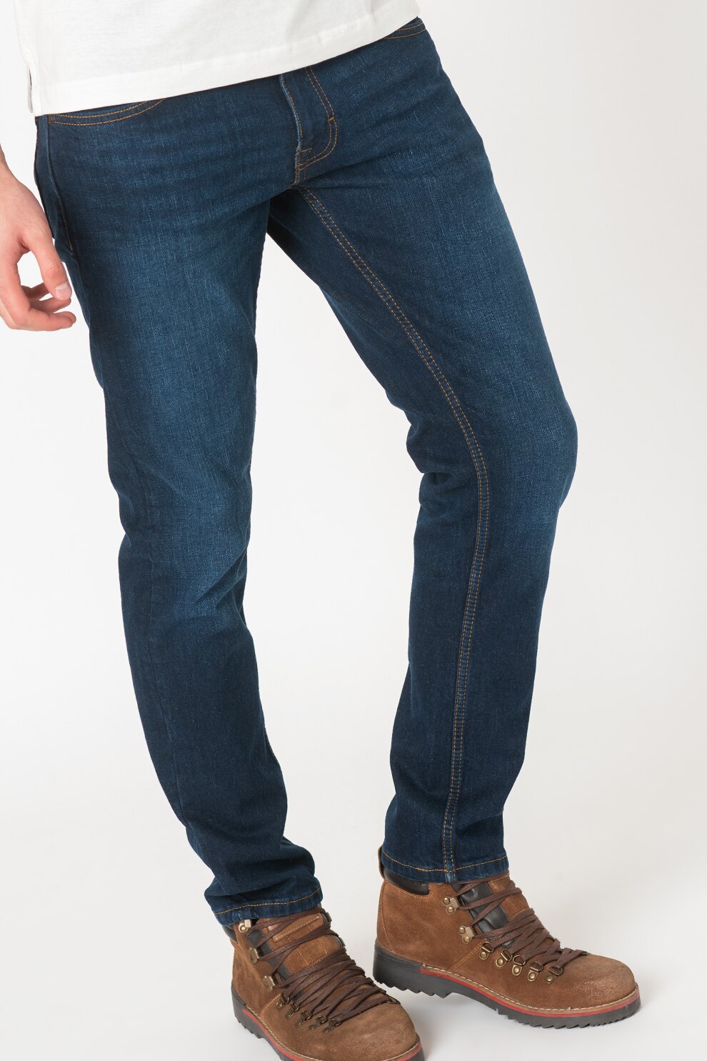 Mustang, Blugi slim fit cu talie joasa si croiala conica Oregon, Bleumarin