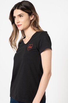 Mustang, Tricou de bumbac cu decolteu in V si imprimeu discret Alexia, Negru/Oranj mandarina Mustang, Tricou de bumbac cu decolteu in V si imprimeu discret Alexia, Negru/Oranj mandarina