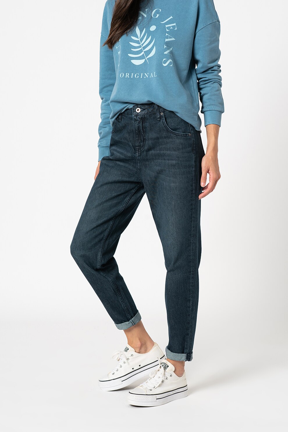 Mustang, Blugi mom fit cu talie inalta, Albastru inchis, W25-L32